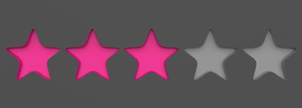 3d three pink star on color background. Render and illustration of golden star for premium