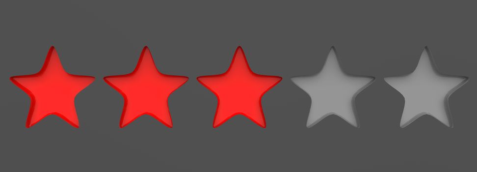 3d three red star on color background. Render and illustration of golden star for premium