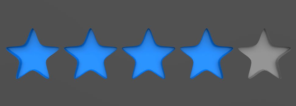 3d four blue star on color background. Render and illustration of golden star for premium