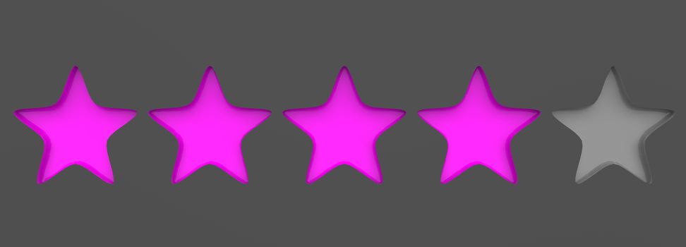 3d four purple star on color background. Render and illustration of golden star for premium