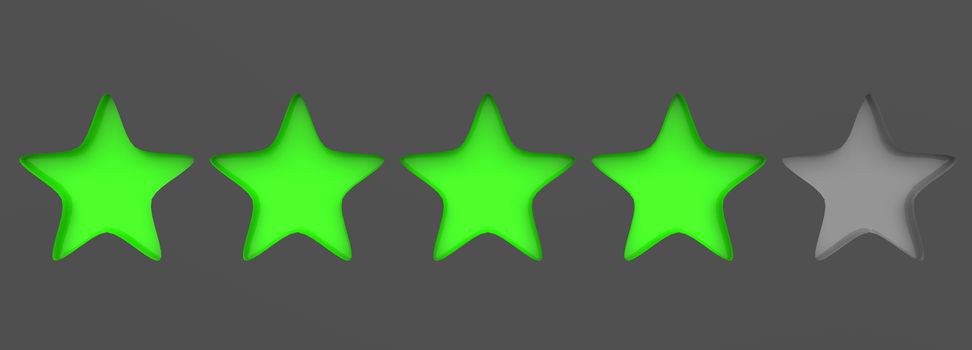3d four green star on color background. Render and illustration of golden star for premium