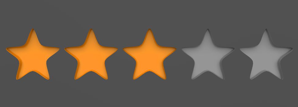 3d three orange star on color background. Render and illustration of golden star for premium