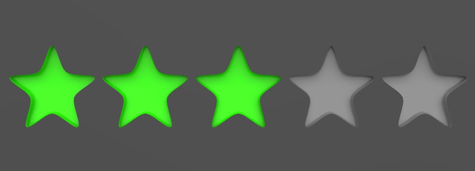 3d three green star on color background. Render and illustration of golden star for premium