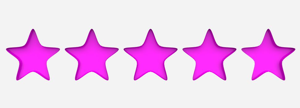 3d five purple star on color background. Render and illustration of golden star for premium