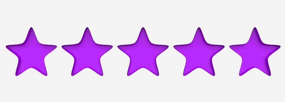 3d five violet star on color background. Render and illustration of golden star for premium