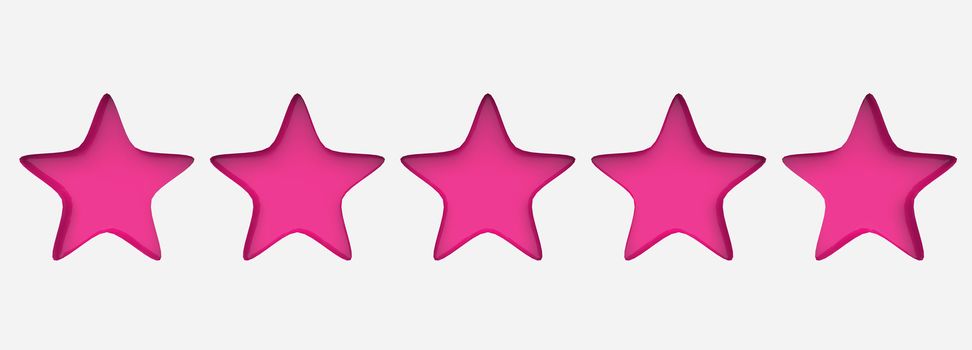 3d five pink star on color background. Render and illustration of golden star for premium