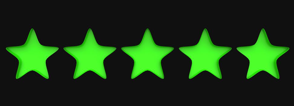 3d five green star on color background. Render and illustration of golden star for premium