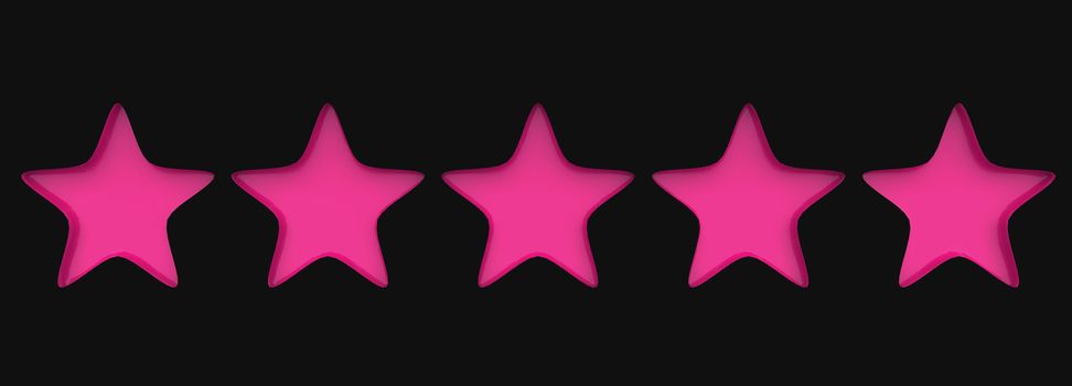 3d five pink star on color background. Render and illustration of golden star for premium