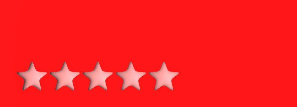 3d five red star on color background. Render and illustration of golden star for premium