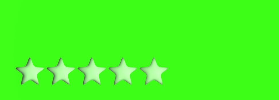 3d five green star on color background. Render and illustration of golden star for premium