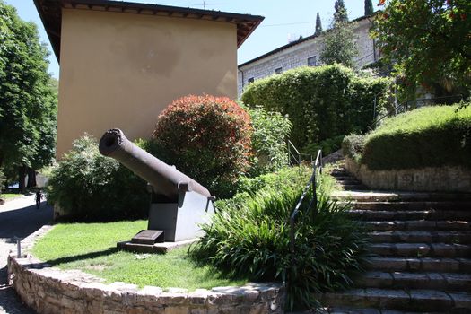historic cannon on a hill in Brescia in Italy