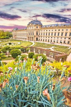 Wurzburg Residenz and colorful gardens view, famous landmark in Bavaria region of Germany