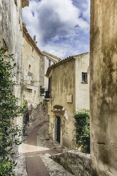 The medieval architecture of Èze, iconic village near the city of Nice,  Cote d'Azur, France. It is one of the most renowned tourist site of the French Riviera