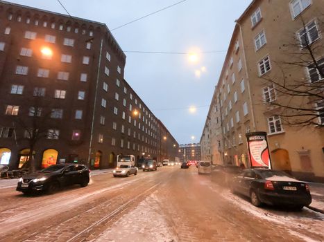 Editorial: Helsinki, Finland, 17th Mar 2020. The road and nature park during covid-19 pandemic social distancing isolation in Helsinki, Finland
