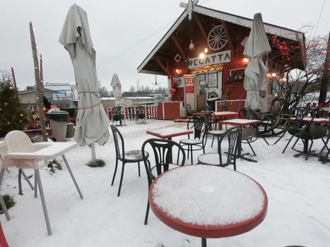 The coffee and restaurant during covid-19 pandemic social distancing isolation in Helsinki, Finland