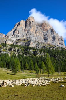 Beautiful summer landscape, fantastic alpine pass and high mountains, Dolomites, Italy, Europe