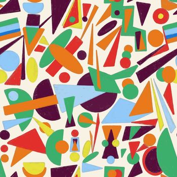 Abstract shapes seamless pattern. Colorful bright texture design. Graphic abstract modern style background.