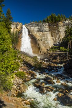 Beautiful Nevada Falls is located on Merced river. Yosemite National Park, California, USA