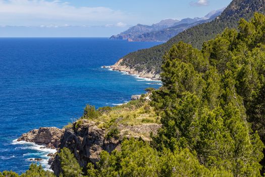 Scenic view on the coast of northern Mallorca between Bayalbufar and Andratx