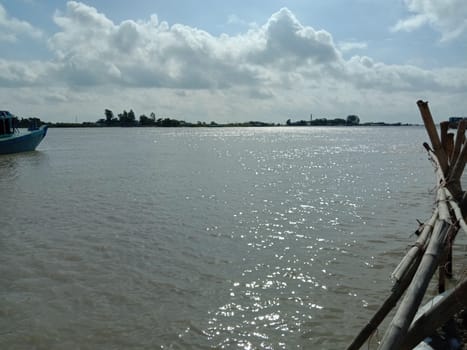waves on the river with cloud on sky