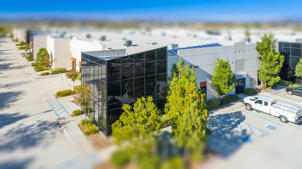 Aerial View of Commercial Buildings With Tilt-Shift Blur.