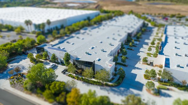 Aerial View of Commercial Buildings With Tilt-Shift Blur.