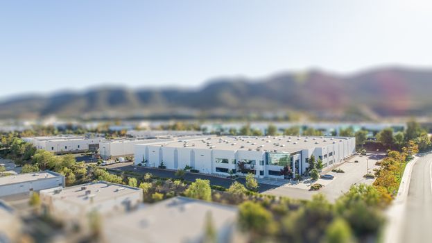 Aerial View of Commercial Buildings With Tilt-Shift Blur.