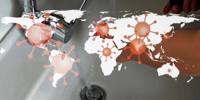 3D-Illustration of a world map showing the corona virus hotspots in the United States, Brazil, India, Russia and Europe