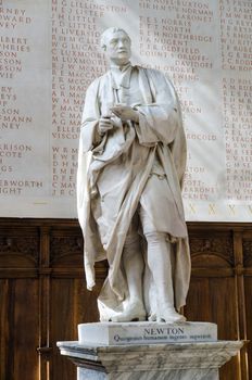 Isaac Newton statue in the Trinity College chapel where he studied