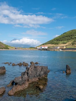 Walk on the Azores archipelago. Discovery of the island of Faial, Azores. Portugal. Europe.