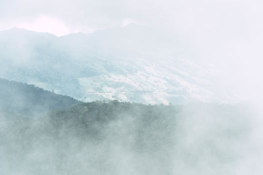 mountain peak on the time of thick fog