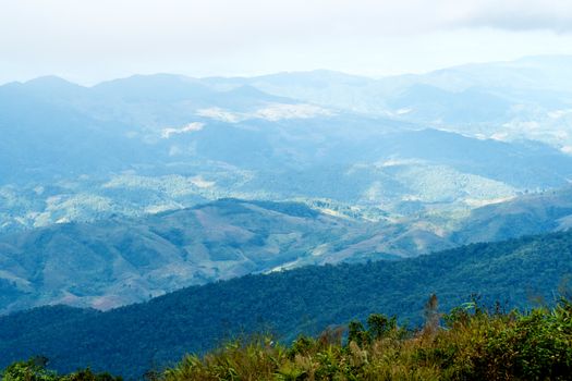 mountain peak on the time of thick fog