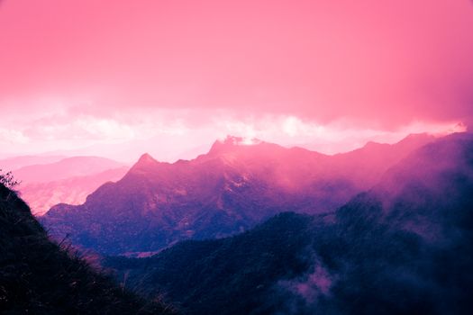 fantasy landscape mountain peak and pink cloud