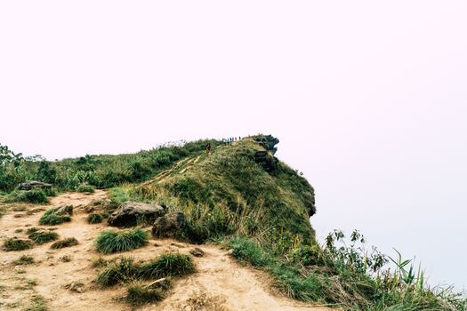 mountain peak of Phu Chi Fa in Chiang Rai,Thailand on the time of thick fog