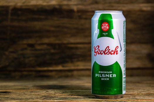 Grolsch Premium Pilsner - Grolsch Premium Lager, is the flagship beer of Dutch Grolsch Brewery. Studio photo shoot in Bucharest, Romania, 2020