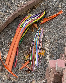 Close up image of construction site with optical fibre cable