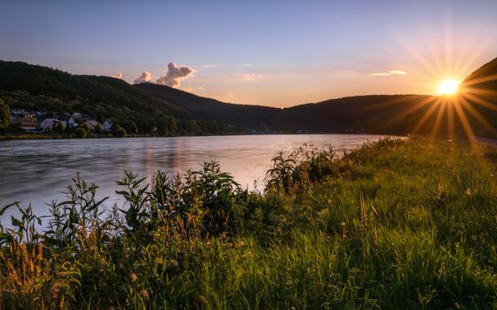 Sunset on Moselle river, Germany
