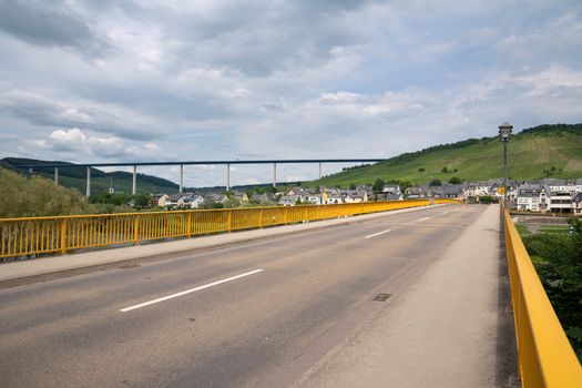 Bridges crossing the Moselle river close to Zeltingen, Germany 