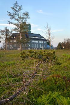 Panoramic image of the peak of the Kahler Asten at dusk, most famous mountain of Sauerland region in Germany