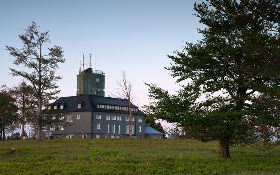 Panoramic image of the peak of the Kahler Asten at dusk, most famous mountain of Sauerland region in Germany