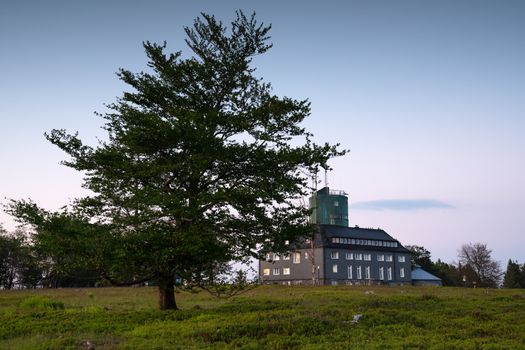 Panoramic image of the peak of the Kahler Asten at dusk, most famous mountain of Sauerland region in Germany