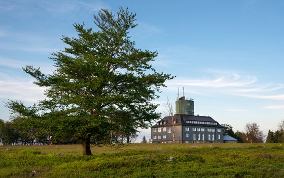 Panoramic image of the peak of the Kahler Asten at dusk, most famous mountain of Sauerland region in Germany