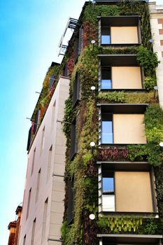 Beautiful modern facade with vertical garden in Madrid