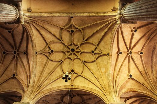 Arches and monumental columns of the church of El Salvador in Caravaca de La Cruz, Murcia, Spain