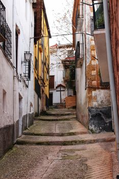 Narrow streets and old facades in Alcaraz, Castilla la Mancha community, Spain