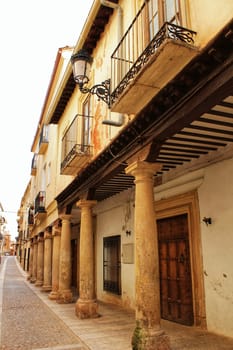 Majestic and old stone houses of Renaissance style through the streets of Alcaraz, Castile-la Mancha community, Spain