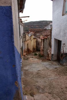 Narrow streets and old facades in Alcaraz, Castilla la Mancha community, Spain