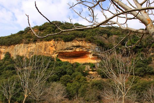 Mountain landscape with green vegetation in spring in Castilla la Mancha, Spain