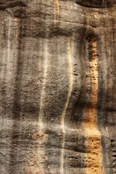 Mountain wall with colorful streaks in the Sierra of Alcaraz, Castile-la Mancha community, Spain