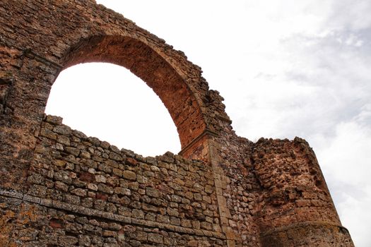 Ruins views in the mountain of the old aqueduct of Alcaraz, Albacete.